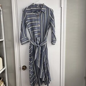 Soft Surroundings XS Shirt Dress Stripe Full Button Lagenlook Belted Beachy Boho